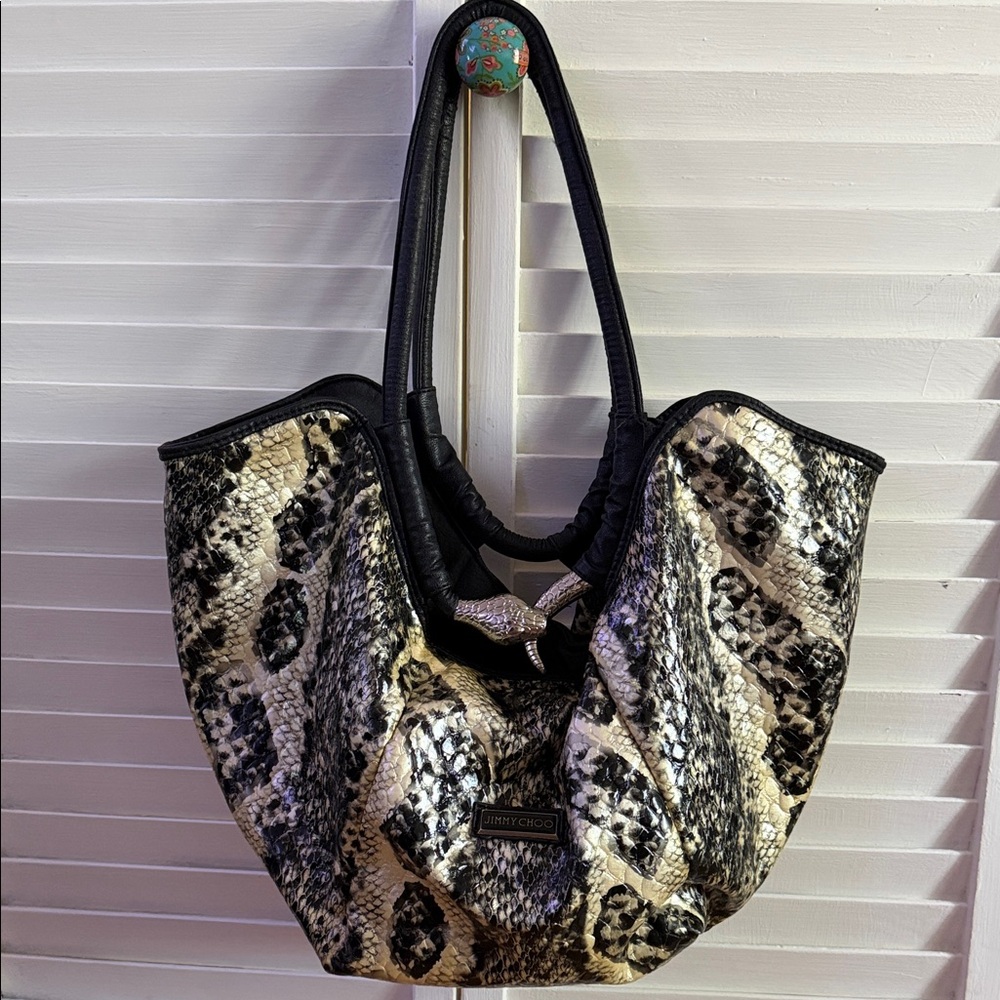 Vintage Jimmy Choo Snake-Print Hobo Shoulder Bag
